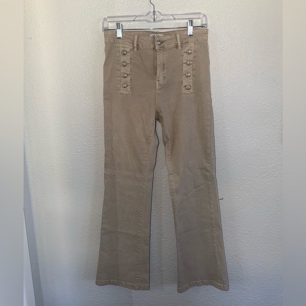 Tan Flare Jeans with Button Detail
